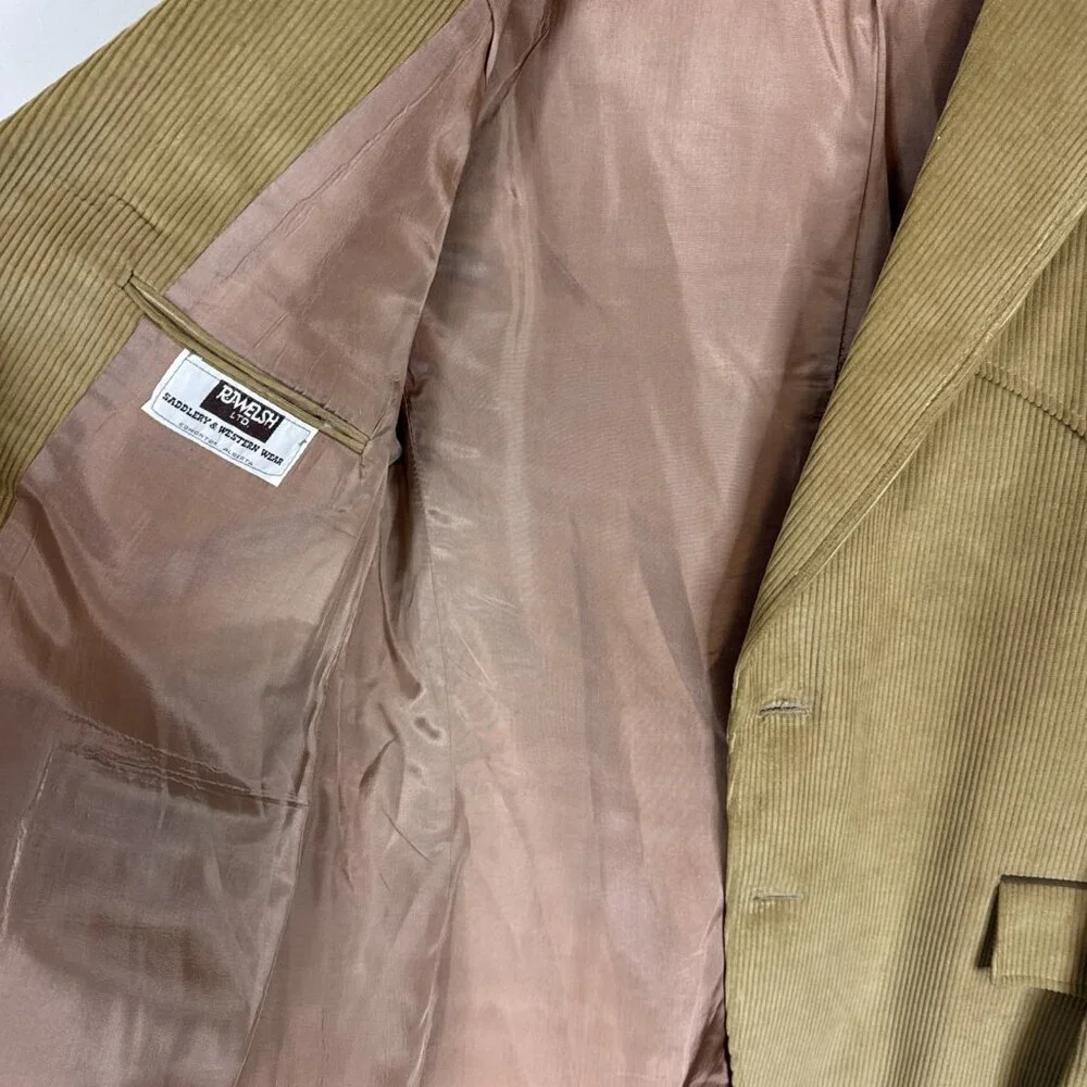 Vintage 1970s Men 42 Harrodale Tan Corduroy Western‎ Rodeo Blazer Sports Coat